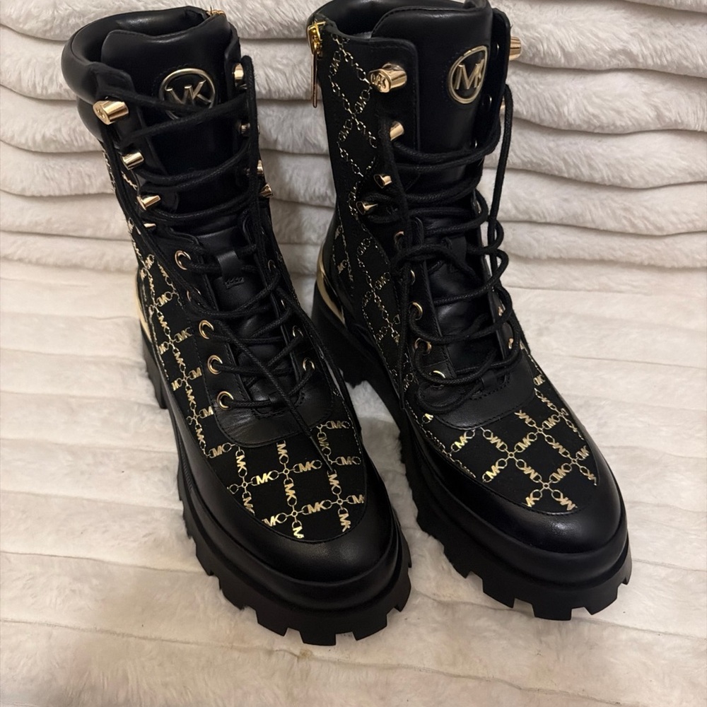 Michaels Black Combat Boots with Gold Detailing